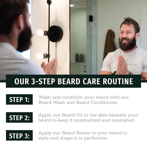 Live Bearded 3-Step Beard Grooming Kit - Wash, Oil and Butter - Made in the USA - All-Natural Ingredients with Shea, Jojoba - Growth Support | Executive Scent - Cedar, Vanilla