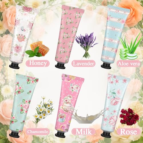 Tea Party Hand Cream Gift Set Wonderland Floral Tea Party Favor Flower Moisturizing Hand Lotion Bulk Dry Cracked Care Cream Teapot Favor Boxes Treat Gift Goodie for Baby Shower, 30 ml(24 Pcs)