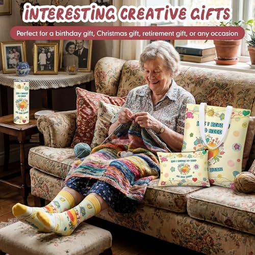 4 Pcs Crochet Gifts Yes I Really Do Need All This Yarn Knitting Gifts Include 20 oz Tumbler Cosmetic Bag Tote Bag Socks Christmas Birthday Favors for Knitters Crocheters Crochet Lovers