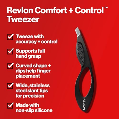 Revlon Comfort and Control Tweezer, Easy to Use Eyebrow Tool with Wide Grip, 1 count
