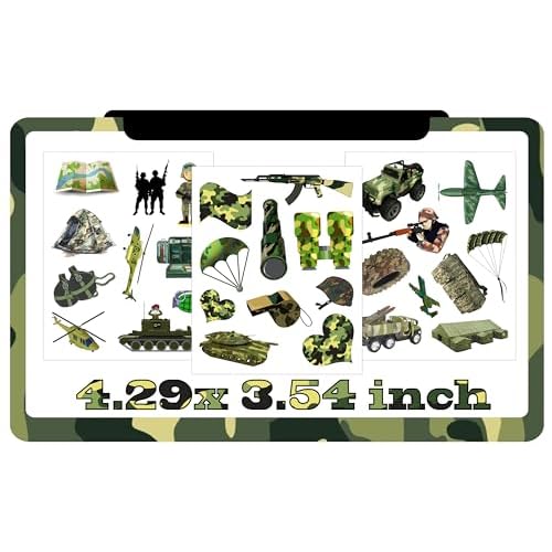 CupaPlay 290 PCS Camouflage Tattoos Temporary Stickers for Kids - Army Theme Party Supplies Decorations Birthday Baby Shower Party Favors Goodie Bag Stuffers Favors Prize(30 Sheets)