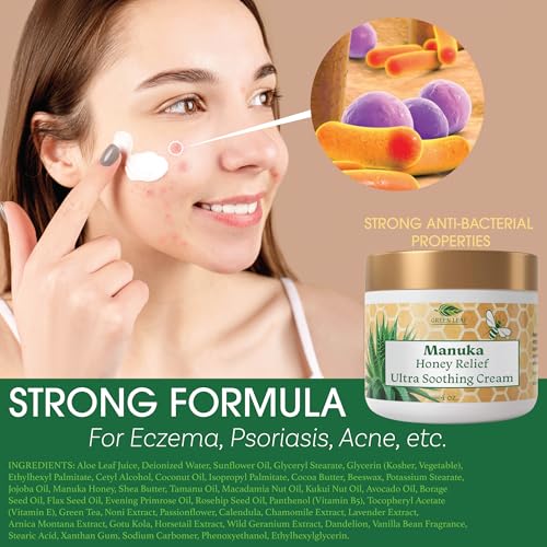 Green Leaf Naturals - Manuka Honey Face Cream - 8oz -Aloe Vera - Jojoba Oil Infused - Body Cream - Gluten Free Moisturizer for Kids & Adults - Nourishing Skin Care