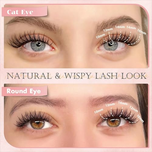 Lash Clusters Kit 120 Pcs Individual Eyelash Clusters 10-16mm D Curl, DIY Lash Extension Kit with Lash Glue, Sealant & Tweezers, Natural Fluffy Fake Lashes for Home Use, Beginners Friendly