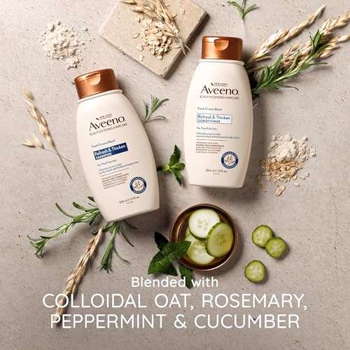 Aveeno, Fresh Greens Blend Sulfate-Free Shampoo with Rosemary, Peppermint & Cucumber to Thicken & Nourish, Clarifying & Volumizing Shampoo for Thin or Fine Hair, Paraben-Free, 12oz (Pack of 2)