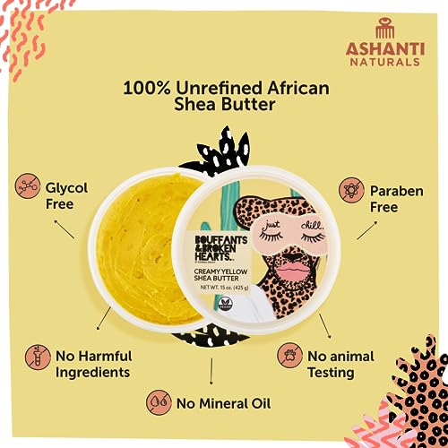 Ashanti Naturals Creamy Yellow Shea Butter Body Butter | Grade A, 100% Natural African Raw Shea Butter for Dry Skin, Face and Hair (8oz)