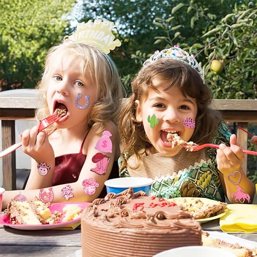 Cowgirl Temporary Tattoos Birthday Party Supplies Decorations 96PCS Tattoos Stickers Super Cute Party Favors Kids Boys Girls Gifts Ideas Classroom School Prizes Themed, Pink (Version 1)