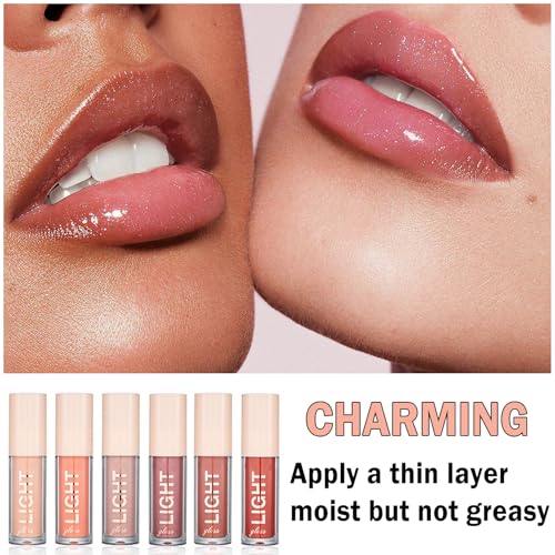 CAHIUYOA Light Lipgloss 6PCS Lip Gloss Set,Nude Pink Lip Gloss Kit Shine Glossy and Moisturizing,Lip Plumping Lip Gloss Pack Bulk Liquid Lipstick for Women Girls-Set B
