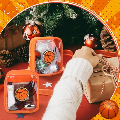 Reginary 12 Pcs Basketball Party Favors Basketball Makeup Bags Bulk with Chenille Patch Valentine Team Gifts Waterproof Travel Size for Women