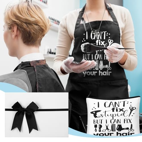 Coume 6 Pcs Hairdresser Gifts Set for Women Christmas Appreciation Gifts Includes Hair Stylist Mug Apron Makeup Bag Scissors Charm Keychain and Gift Box for Hairstylist Inspirational Gift