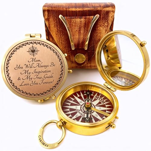Makeup Compact Hand Mirror Gift for Mom, with Compass - Gifts for Mom from Daughter or Son ? Birthday, Mothers Day - Sentimental & Meaningful Gifts Ideas for Mama - Made of Premium Brass