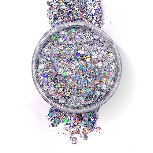 Silver Holographic - Body Glitter Gel for Body, Face, Hair - Vegan & Cruelty Free - Electric Bliss Beauty (Holographic Silver)