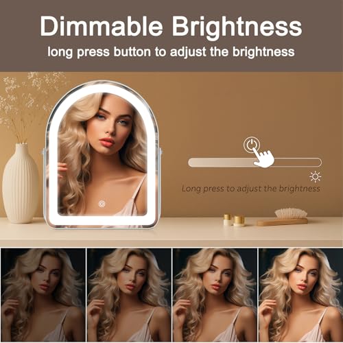 12 Inch LED Vanity Makeup Mirror with Lights, Metal Frame Lighted Tabletop Mirror with 3 Color Dimmable Touch Control, 360¡Æ Rotation Perfect for Desk or Dressing Room