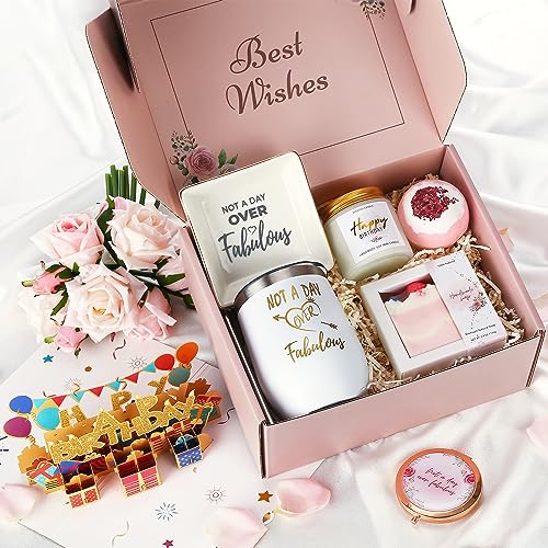 Happy Birthday Gifts for Women Who Have Everything, Birthday Baskets Kit Set for Women, Birthday Gifts Ideas for Her, Mom, Mother, Sister, Female Best Friends, Coworkers, Daughter, Unique Gifts Boxes