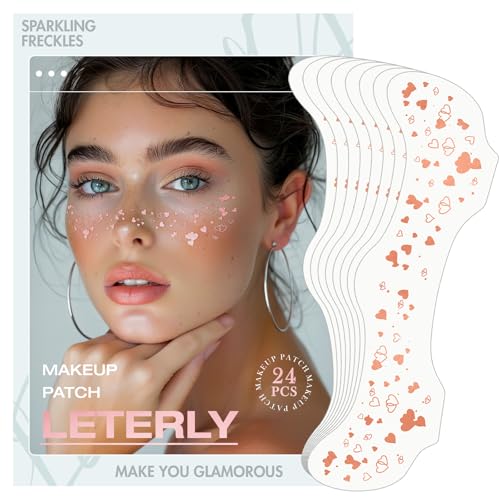 24 Pcs Glitter Freckles Face Tattoo,Rose Gold Face Glitter Makeup Patches Cute Sparkle Freckles Patches Waterproof Makeup Speckles for Face Accessories for Women Girls