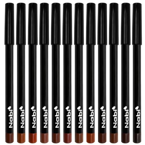 Nabi 12-Piece Brown Lip Liner Pencil Set - Assorted Brown Tones | Long-Lasting Creamy Formula | Lip Makeup Kit for Women