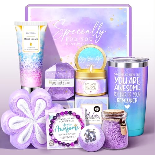 Gifts for Women, Birthday Gifts for Women, Sister, Wife, Teacher, 9pcs Lavender Care Package Gifts Set, Get Well Soon Gifts for Woman, Thinking of You Gift ,Christmas Gift Sets for Her