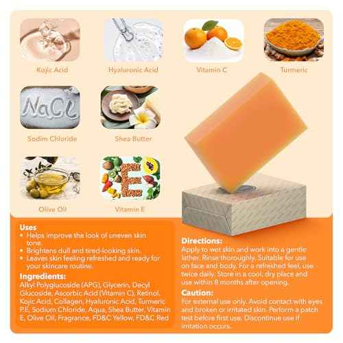 Kojic Acid Complexion Brightening Soap Bar with Vitamin C, Turmeric, Retinol, Collagen & Hyaluronic Acid ? Brightening Face & Body Soap ? Supports Brighter Skin, Even Skin Tone ? 3 Pack