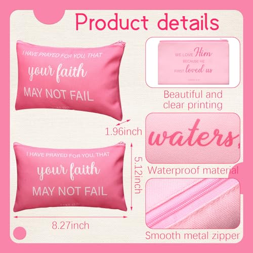 Hsei 20 Pcs Pink Christian Galentines Gift for Women Bulk Religious Cosmetic Bags with Zipper Inspirational Bible Verse Pencil Pouch Makeup Bags for Travel Women Mother Sister Galentine's Day Church