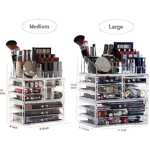 Cq Acrylic 3 Pack Clear Make Up Organizers - Stackable 8 Drawer Organizer for Vanity, Desk, Jewelry, Beauty & Skincare Products