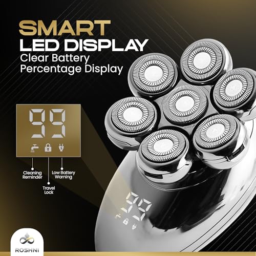 ROSHNI Head Shavers for Bald Men ? 7D Electric Head Shaver with Magnetic Detachable Head, IPX7 Waterproof Wet & Dry, LED Display Rechargeable Razor for Men, Cordless Grooming Kit