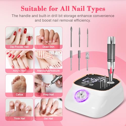 Premium Professional Electric Nail Drill & File Kit ? 45,000 RPM High-Speed Handpiece with LCD Display, 7 Versatile Bits, Low Noise & Heat, Perfect for Salon & Home Use(White)