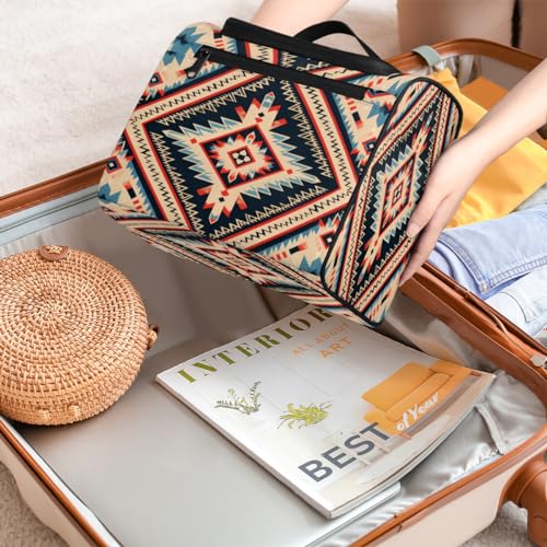 Toiletry Bag with Hanging Hook Makeup Bag Vintage Bohemian Aztec Ethnic Cosmetic Case Travel Organizer for Women Men Traveling Wash Bag