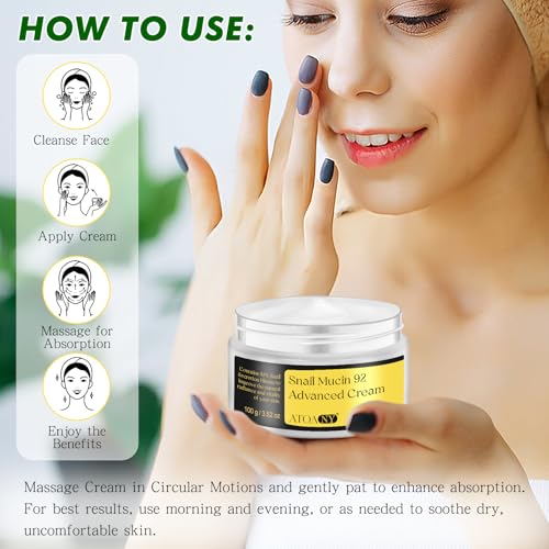 Snail Mucin 92% Moisturizer - 2Pack Original Crema De Baba De Caracol, Advanced Gel Cream for Hydrating & Repairing Skin, 3.52fl oz