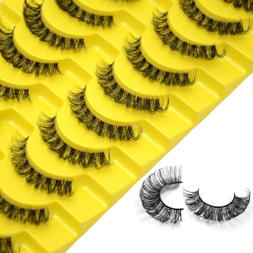 False Eyelashes Natural Look Faux Mink Lashes Russian Strip Lashes C Curl Wispy Like Eyelash Extension Fluffy Transparent Band Cat Eye Fake Eyelashes Pack 10pairs