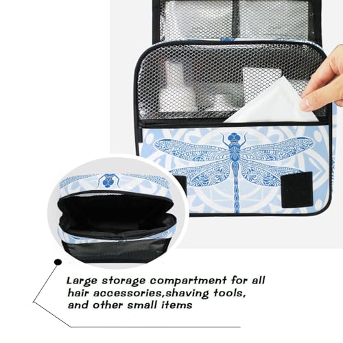 Hanging Toiletry Bag for Women Blue Boho Dragonfly Makeup Bag Travel Essentials Toiletries Organizer Bag Floral Animal Cosmetic Bag Foldable