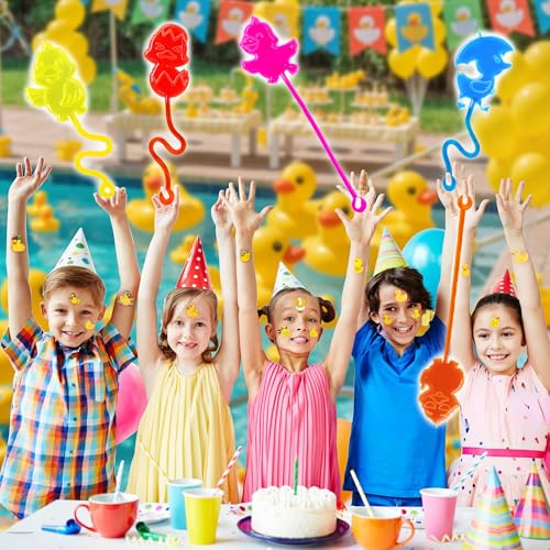 48 PCS Duck Party Favors - 24PCS Temporary Tattoos & 24PCS Stick Hands - Perfect Birthday Favors, Goodie Bag Stuffers, Treasure Box Toys, Classroom Prizes, and Student Gifts