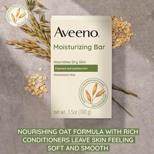 Aveeno Gentle Moisturizing Face Cleansing Bar, Daily Facial Cleanser Bar with Nourishing Oat for Dry Skin, Gently Cleanses & Soothes Skin, Non-Comedogenic & Fragrance-Free, 3.5 oz (Pack Of 8)