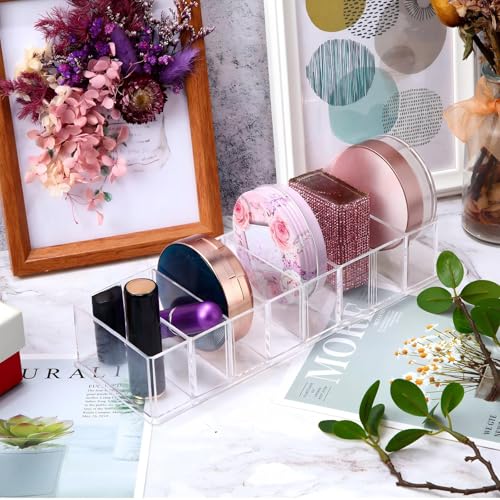 Tuanse 4 Pcs Acrylic Makeup Compact Organizer Detachable 8 Spaces Clear Vanity Drawer Organizer Eyeshadow Palette Storage for Lipstick Highlighter, Skincare Cosmetic Display Cases for Bathroom