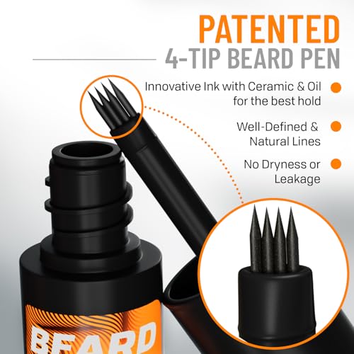 FOLLICLE BOOSTER Beard Pen Filler Styling Kit for Men - 3-in-1 Filling Set with 4-Tip Fork, Normal Pencil, and Brush - Waterproof, Sweatproof & All-Day Hold - Black