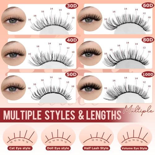 Higu clace Lash Clusters Kit 580pcs 30D+40D+50D+60D+80D+100D Lash Clusters 6 Styles Mixed 10-18MM With Bond And Tweezer, Wispy Cluster Eyelash Extensions, Easy to Use, Can DIY at Home