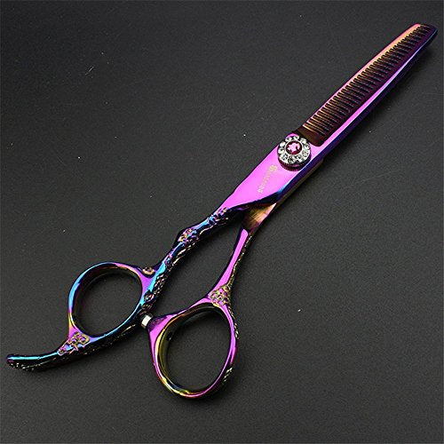 (Left hand) Purple 6-inch hair clippers Japanese 440c high hardness stainless steel professional hair salon hair clippers and thinning scissors