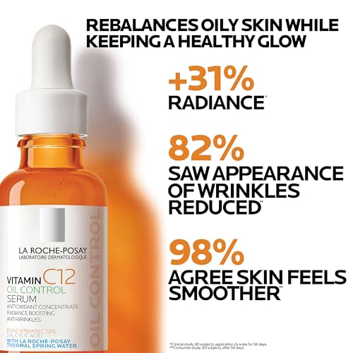 La Roche-Posay Pure 12% Vitamin C Serum For Face With Hyaluronic Acid & Salicylic Acid, Hydrating Face Serum, Boost Radiance & Reduce Wrinkles, 2 Formulas for Normal or Oily Skin Control