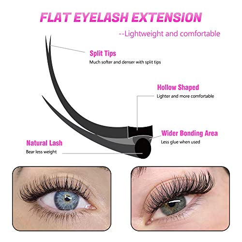 TDANCE Classic Lash Extensions Flat Lashes Eyelash Extensions 0.2mm C Curl Ellipse Eyelash Extensions 12mm Mixed Black Matte Individual Lashes Salon Use(Flat,C-0.2,12mm)