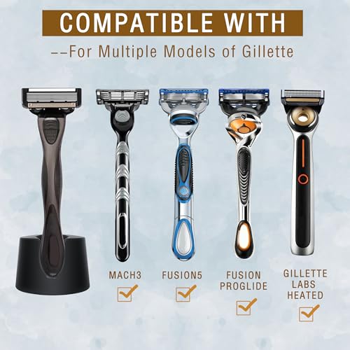 2 Pcs Razor Holder Stand Compatible With Gillette Razor,Safety Razor Alloy Stand For Men,Shaver Organizer Holders Keep Razor Straight,Drain Shaving Base For Bathroom Countertops Accessory,Black