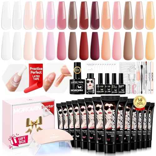 Morovan Poly Gel Nail Kit: All-in-One Beginners Practice Full Set With UV light & Slip Solution For Teens Nail Extension Gel Kit Starter At Home User Friendly & Salon Results With Everything Nailsala