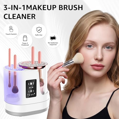 3-in-1 Electric Makeup Brush Cleaner and Dryer, Automatic Brush Cleaning Machine with Dual-Direction Deep Cleaning & Adjustable Drying, Portable USB Cosmetic Tool for All Size Brushes and Sponges