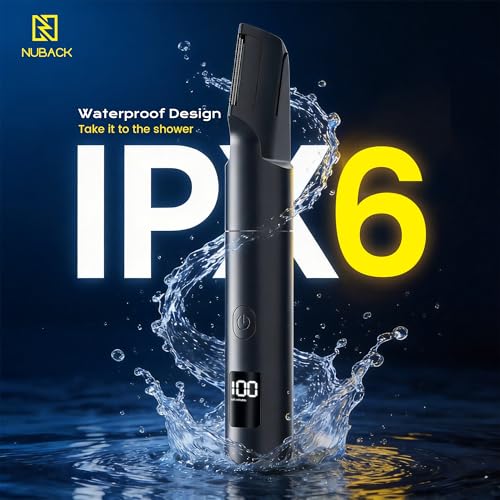 Pubic Hair Trimmer for Men, Waterproof Men Grooming Kit with LED Display, Electric Body Hair Trimmer for Men, No-Nick Groin & Ball Shaver with Adjustable Guide Comb, USB Rechargeable (Glossy Black)