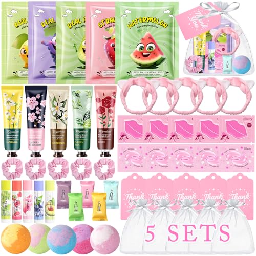 55Pcs Spa Party Supplies for Girls, Birthday Sleepover Party Favors Supplies for Women & Teens, Hand Cream, Lip Balm, Under Eye Patches, Lip Mask Skin Care Spa Kit, Foot Bath Bombs, Mothers Day Gifts