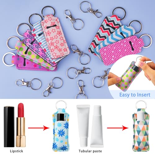 Duufin 24 Pieces Chapstick Holder Keychains Bulk Lipstick Holder Keychians Lip Balm Holder with 24 Pieces Metal Clip Cords for Purse Backpack