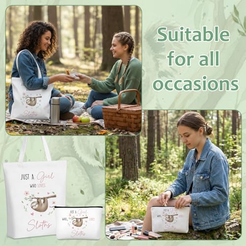 Ceenna 5 Pcs Sloth Gifts for Women, Just a Girl Who Loves Sloth Cosmetic Makeup Bag, Canvas Bag, A6 Spiral Notebook Lined Journal, Writing Gel Ink Pen and Funny Keychain for Girl Animal Lovers Gift