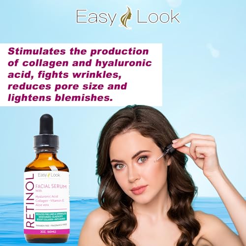 Retinol Serum for Face w/Hydrating Hyaluronic Acid, Collagen, Vitamin E and Aloe vera. Anti-Aging Facial Serum, Tighten Lift Hydrate & Plump All Skin Types, Reduce Fine Line & Wrinkles 2 Fl Oz