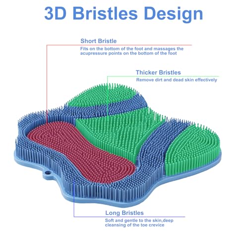 Shower Foot Scrubber, Shower Foot and Back Scrubber with Suction Cups, Shower Silicone Foot Washer for Exfoliating Massage£¨Blue&Pink£©