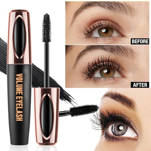 4D Silk Fiber Lash Mascara, Voluminous Fiber Mascara Waterproof & Smudge-Proof Long-Lasting 24 Hours No Flaking Longer Thicker Eyelashes, No Clumping, Extension Stays On All Day (4Packs)