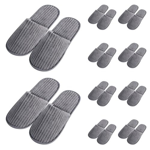 Disposable Slippers for Guests, 10 Pairs Coral Fleece Non Slip Hotel Slippers, Unisex, Washable Reusable for Hotel, Guest, Travel, Bride, Women