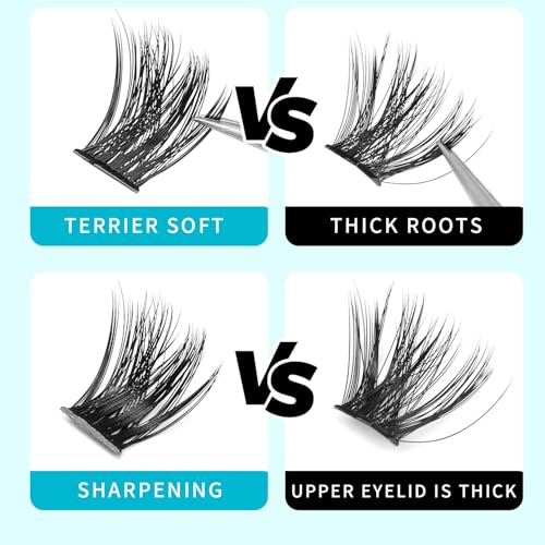 10Rows Mixed 10-12-14-16mm /8-10-12-14mm Individual False Eyelashes D Curl Wide Stem Makeup Cluster Eyelashes Natural Volume Eye Lashes Extensions (HD-lashes kit-8-10-12-14mm mixed)