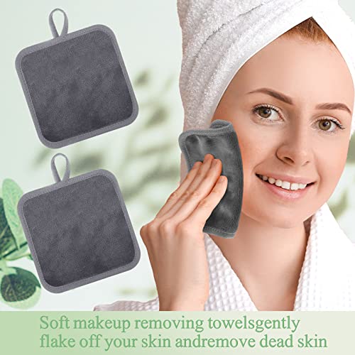 32 Pcs Makeup Remover Pads 5 x 5 Inch Soft Reusable Cloths for Eye Face Cloth Microfiber Washable Makeup Remover Towel Removal Cleaning Cloth for Women(Gray)